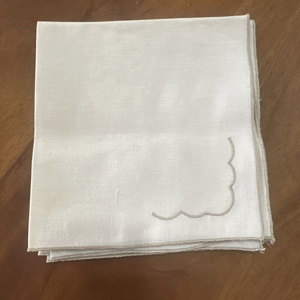 Mid Century Modern 5 Linen / Cotton Table Napkins Taupe Ivory 17”x17”
